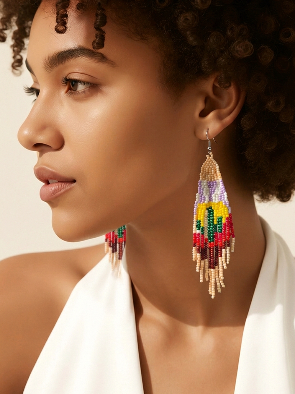 Southwestern Sunset Beaded Earrings Cactus Desert Fringe Boho Dangle Festival